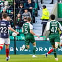 Falkirk's Jacob Murrell scores to make it 1-0 during a William Hill Premiership match between Hibernian and Falkirk 