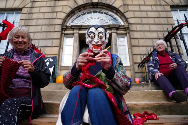 Environmental campaigners hold a Halloween-themed demonstration outside Bute House to protest at the UK Government's approval of the Jackdaw gas field and the Scottish Government's approval of a new gas-burning power plant at Peterhead