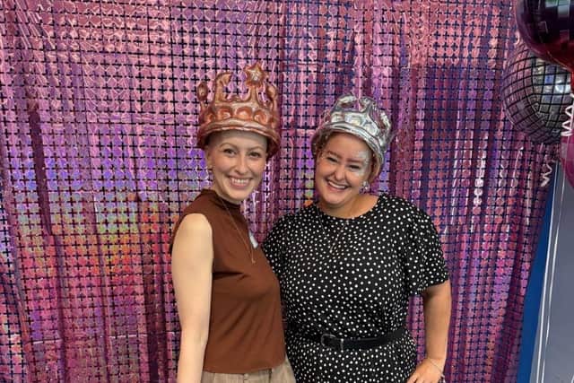 Emily Glaze (L) and Jen Davies (R) at Saturday's alopecia event