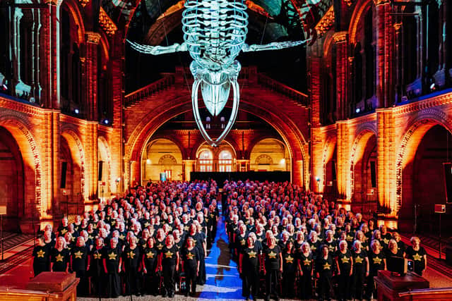 Rock Choir Sing Under Hope the Whale at Natural History Museum