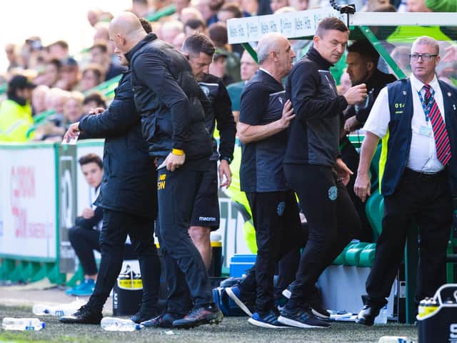 Paul Heckingbottom was sent to the stands during Hibs' 1-1 draw with Celtic. Pic: SNS