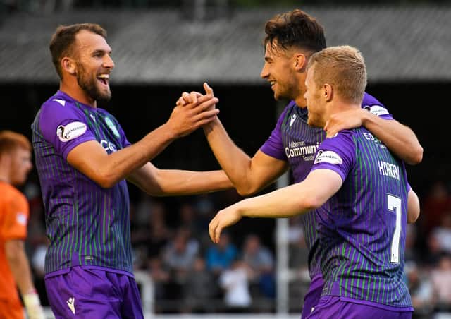 New Hibs signings such as Christian Doidge, left, and Joe Newell, centre, are now starting to make an impact. Team-mate Daryl Horgan, far right, says the quality of the club’s fresh faces was never in doubt and they will now be going from strength to strength. Pic: SNS