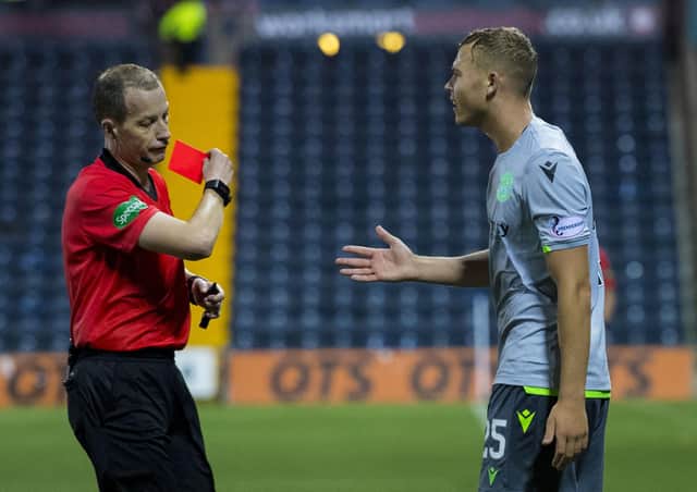 Ryan Porteous picked up a red card during Hibs' recent match against Kilmarnock. Pic: SNS