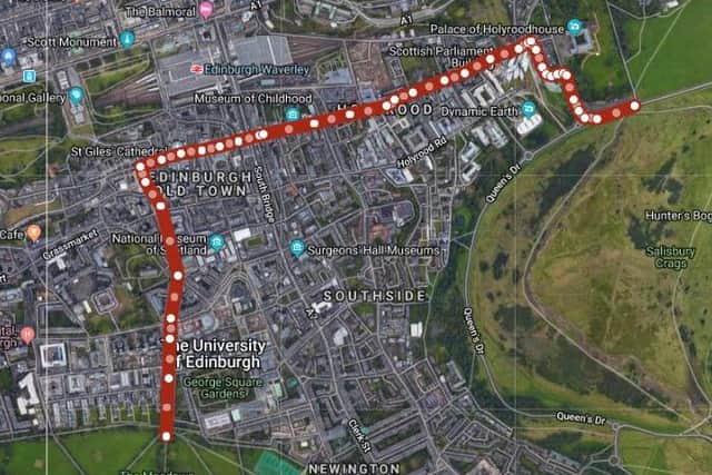 The route the march will take, from Holyrood Park to the Meadows.