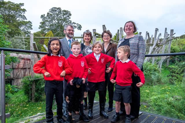 Professor Josep Call, Dame Anne Glover, Professor Sally Mapstone, Dr Charlotte MacDonald and Costorphine Primary children Aizah, Fraser, Robyn and Callum. Picture: University of St Andrews.