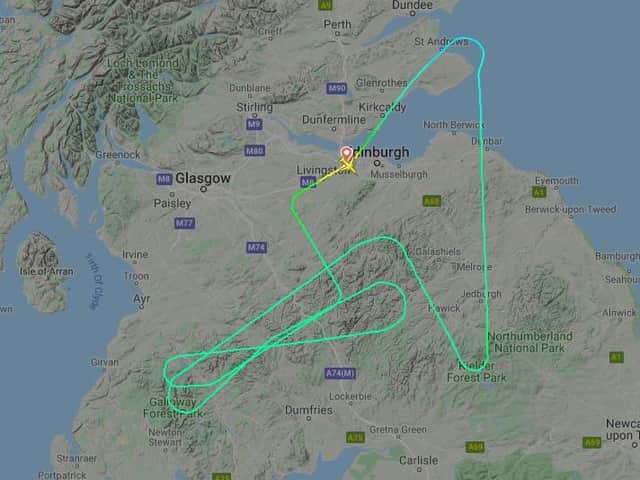 The flightpath of the plane which was forced to declare an emergency and return to Edinburgh (Photo: FlightRadar24)