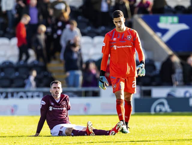 Michael Smith and Hearts goalkeeper Joel Pereira reflect at full-time after putting in a shift against St Mirren