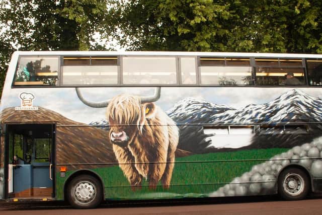 The bus was beautifully painted by graffiti artist, Rogue One