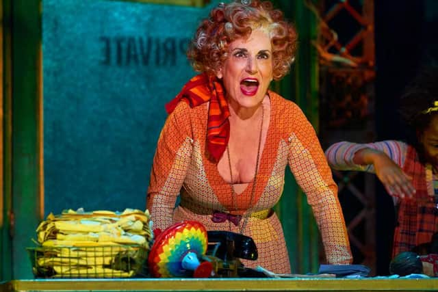 Lesley Joseph as Miss Hannigan in Annie. Picture: Edinburgh Playhouse