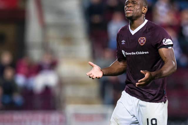 Hearts striker Uche Ikpeazu cuts a frustrated figure during the loss to Kilmarnock. Picture: SNS