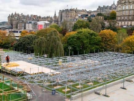 Underbelly's scaffolding structure that has been built in Princes Street Gardens for the Christmas market