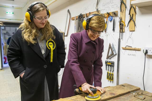 Nicola Sturgeon with Edinburgh West SNP candidate Sarah Masson in Muirhouse