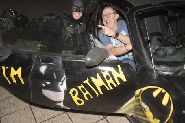 Batman pays Andy Gray a surprise visit to welcome him back to pantoland