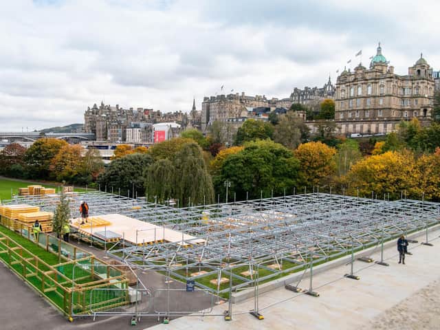 The scaffolding for the Christmas Market.
