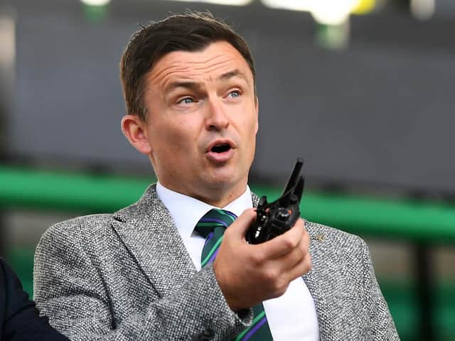 Hibs head coach Paul Heckingbottom was forced to watch his side throw away a two-goal lead against Ross County from the stand at Easter Road as he completed a two-match SFA ban. Pic: SNS.
