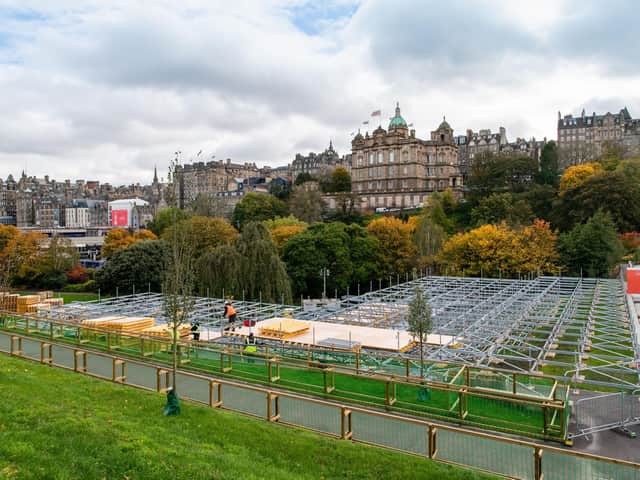 The scaffolding in East Princes Street Gardens.