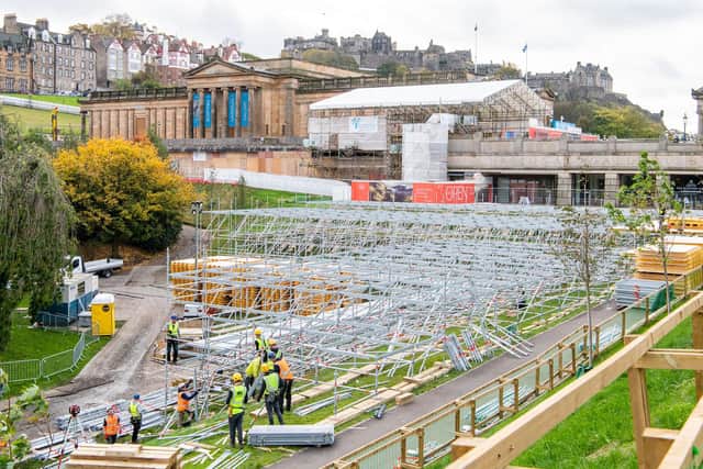 The scaffolding in East Princes Street Gardens.