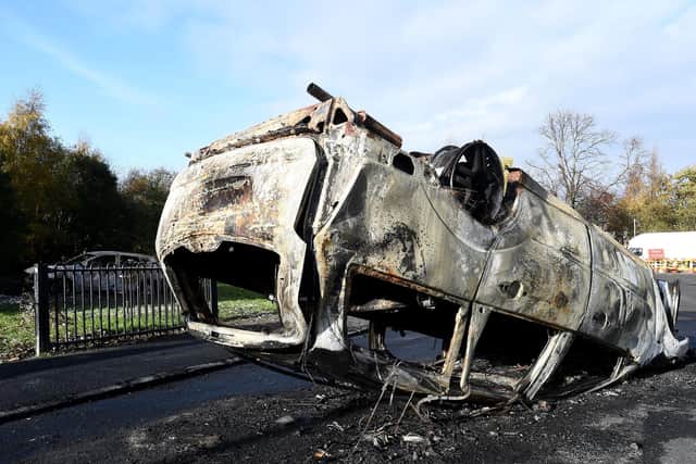 Damage to a car following violence in 2017 on Bonfire Night