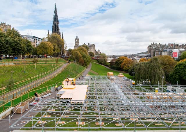The contoversial Christmas Market scaffolding in Princes Street Gardens. Picture: Ian Georgeson