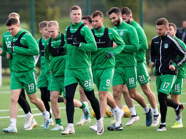 The Hibs players are put through their paces at East Mains