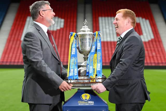 Craig Levein and Neil Lennon prior to the Scottish Cup final meeting between Hearts and Celtic.