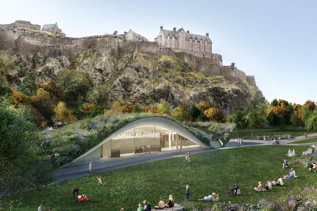 The final CGI plan for the theatre in west Princes street gardens.