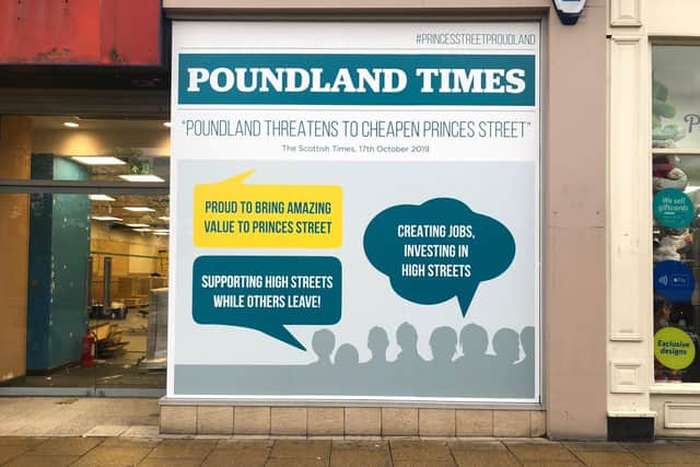 The announcement comes at the same time as some tongue-in-cheek banter was fitted to the shopfront in which Poundland hit back at claims that their opening would 'cheapen' the historic shopping destination.