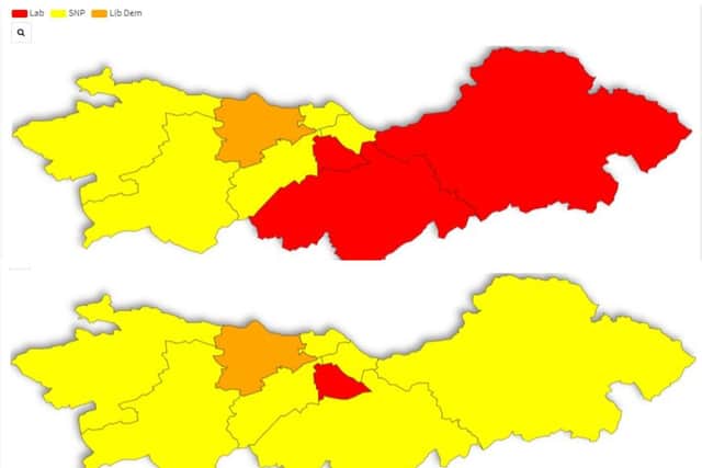 The Edinburgh and Lothians map before (above) and after yesterday's election