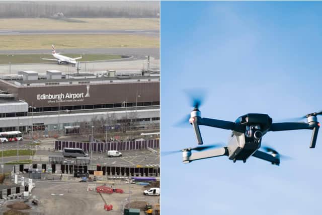 A report to the UK Airprox Boardsaid the black drone with four rotors came within a distance of between 50 metres and 100 metres of the Airbus A319. Pictures: JPI Media/ Jose Luis Carrascosa-Shutterstock