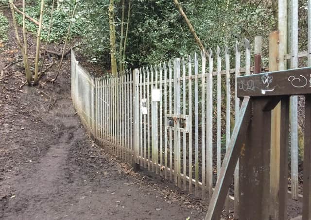 Amateurish steps have been cut into the mud bank that rises at the end of the fence