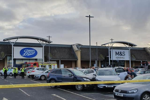 A car has crashed into parked cars at Straition Retail Park. Picture: Contributed