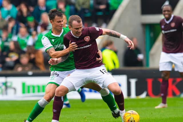 Melker Hallberg and Glenn Whelan battle for possession during the last meeting between the sides. Picture: SNS