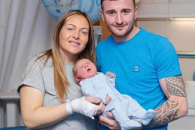 The little boy, weighing 8lbs 5oz, is the first child for mother Emma Allan and father Cameron Cunningham.