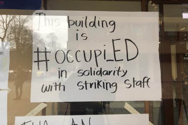 Edinburgh students have occupied the university's David Hume Tower in solidarity with striking teaching staff. Picture: Lisa Ferguson