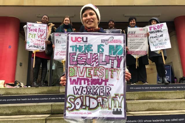 Students in Edinburgh have joined the UCU strike against pay and pension disparity. Picture: Lisa Ferguson