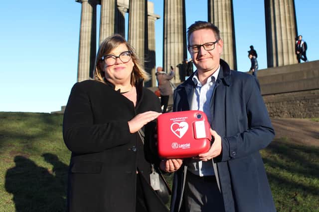 Kate Gray, Director of Collective with defibrillator donor Mike Pinkerton