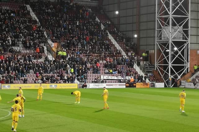 Hearts fans held up a banner which read 'twenty's plenty' before their draw with Livingston.