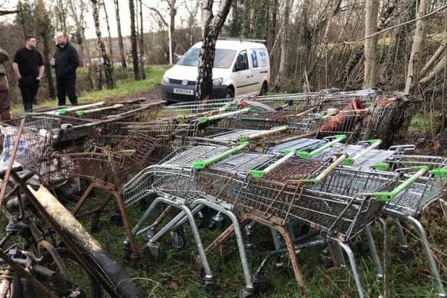 The shopping trolleys were hauled out of the River Almond. Pic: Scot Muir.