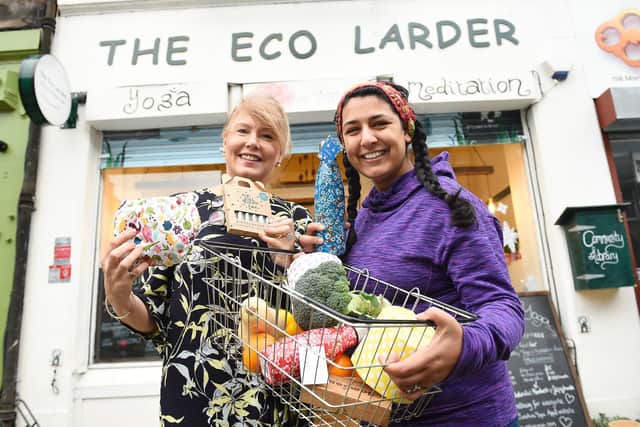 The council's small business champion, Cllr Lezley Marion Cameron and Stephanie Faulds from the Eco Larder