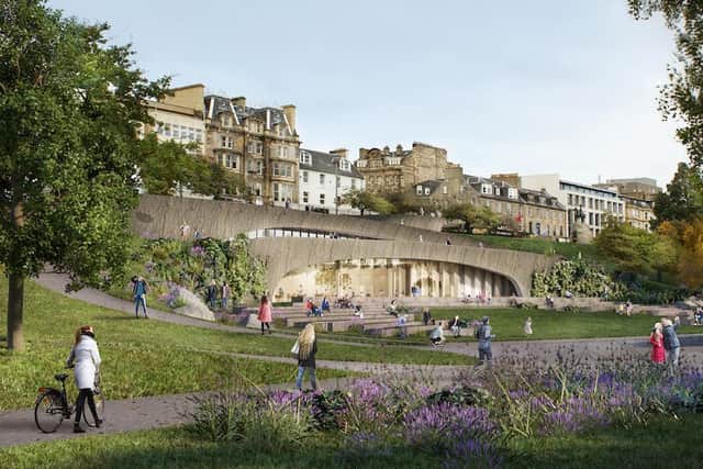 A two-storey visitor centre overlooking Edinburgh Castle would include cafe-bar facilities, lifts and toilets and a new entrance from Princes Street.