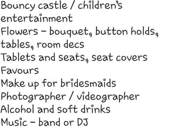 Gillian Anderson has posted a list of the items need to make the wedding happen. Picture: Facebook