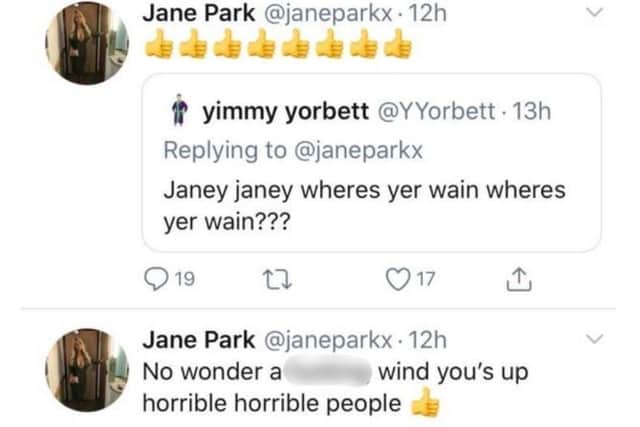 Jane calls out the troll on Twitter