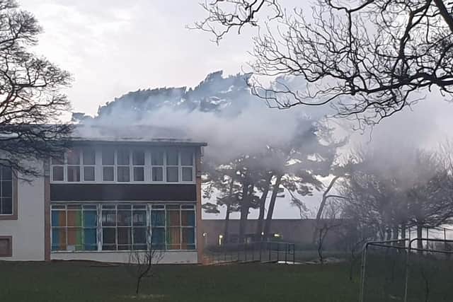 Smoke can be seen billowing out of the building. Pic: Ian Georgeson