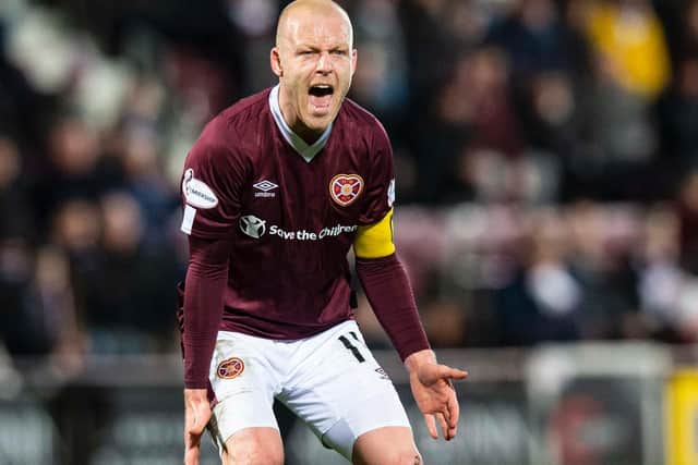 Hearts captain Steven Naismith screams instructions during the game. Picture: SNS