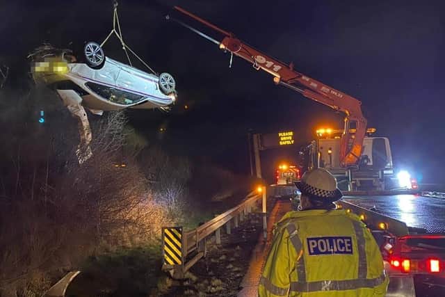 The crane was used to recover the vehicle. PIC: @polscotrpu