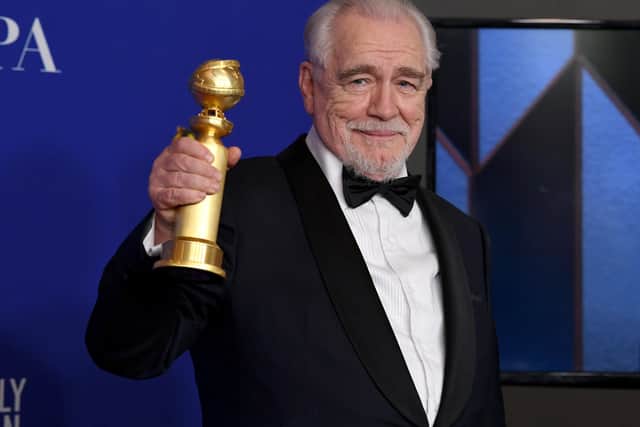Brian Cox poses with his Golden Globe . Picture: Getty