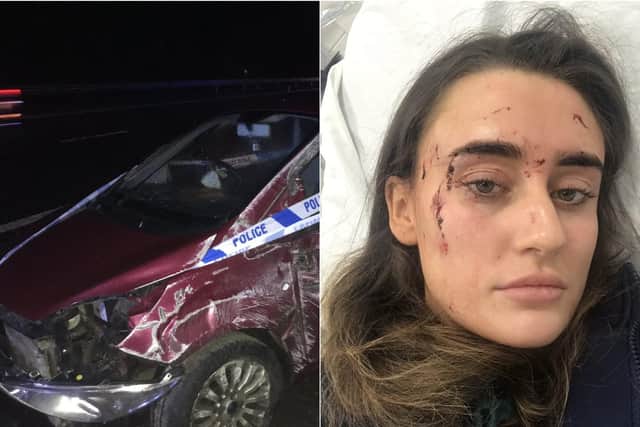Katie Bond believes herself lucky to be alive after her car flipped on the M90 just after Christmas.