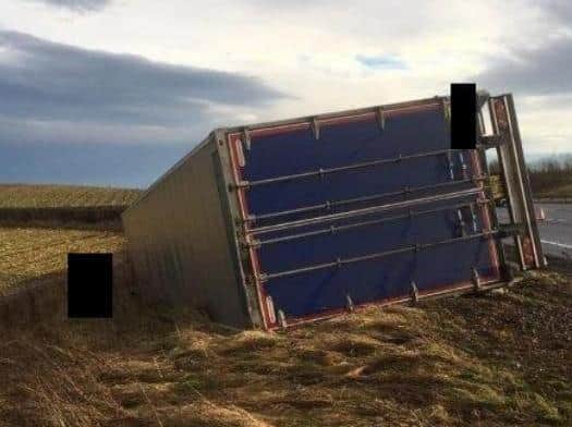 Another overturned lorry was partially blocking the road at Thorntonloch.