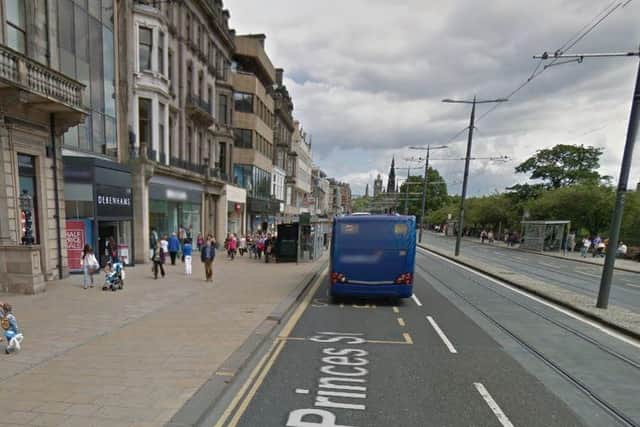 She was standing at the stop outside Debenhams when the man shouted at her, grabbed her and tried to steal the device. Pic: Google Maps