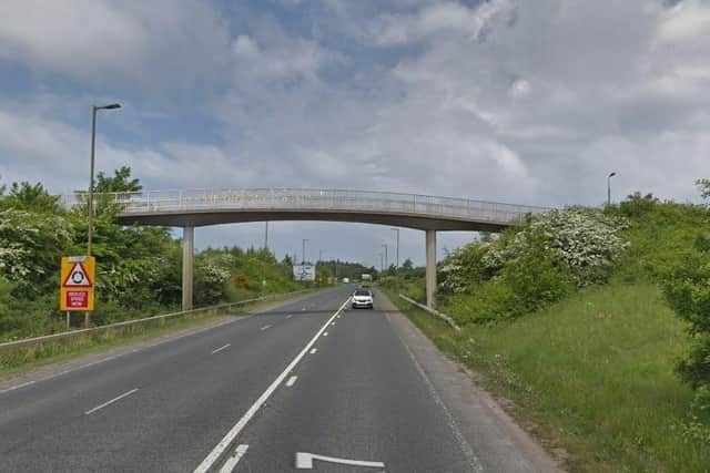 The trolley was thrown from a pedestrian bridge across the A7 near Eskbank in Midlothian. Picture: Google